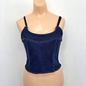 Express Bleus Denim Crop Tank Top Small Corset Country Farm Girl Western Prairie